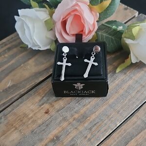Blackjack Silver Cross Earrings